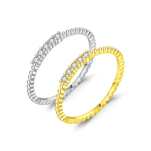 Sparkling S925 sterling silver beaded rings with VVS1 cubic zirconia in gold and silver