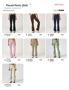 Detalle de leggings de campana de talle alto en siete colores para entrenamiento fitness