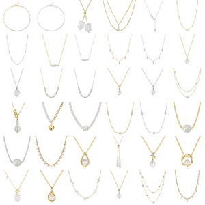 Minimalist 925 sterling silver freshwater pearl necklace collection with zircon accents