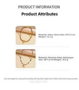 Detailed specs for amber angel resin beads and colorful butterfly stone necklace