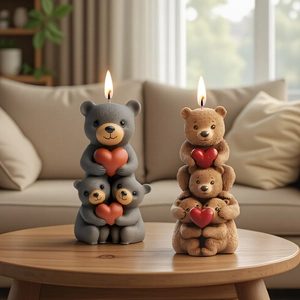 Stacked bear silicone mold for DIY scented candles with heart details and matte texture