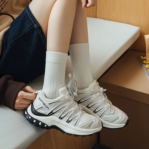 Women's cream white chunky athletic sneakers with breathable mesh and quick laces