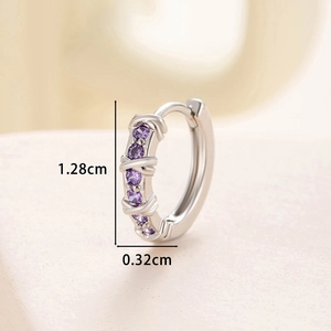 Orecchini in rame con zirconi viola, cerchi da 1.28cm di diametro per donna