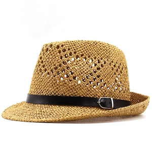 Chapeau Fedora En Paille Papier Été Pare-Soleil Respirant Creux Style Jazz Panama Avec Boucle De Ceinture Noire Plage