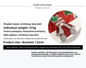 Detail showing 122cm burlap Christmas tree skirt with plush 3D gnome design for decor