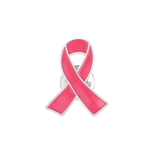 Broche ruban en émail rose et métal argenté pour la sensibilisation au cancer du sein