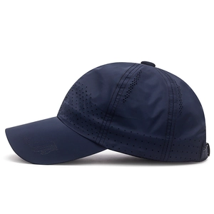 Navy blue quick-dry baseball cap with laser-perforated holes for outdoor breathable wear