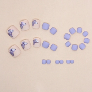 24pcs matte purple butterfly press-on toenails in soft pink and violet for women