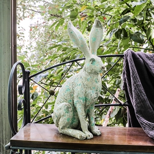 Vintage Distressed Rabbit Statues Resin Bunny Figurines Outdoor Garden Home Decor Long Ear Animal Ornament Rustic Style