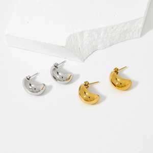 Minimalist Stainless Steel Water Drop Stud Earrings For Women High Polish Geometric Gold Silver C Shaped Chunky Earrings