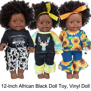 12-inch African vinyl baby dolls featuring curly hair and colorful sunflower outfits