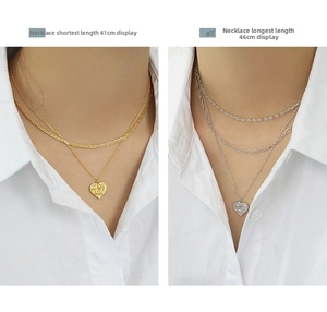 Detail view of double-layer S925 silver heart necklace with angel relief pendant
