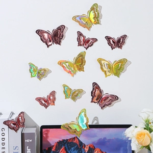 3D hollow laser butterfly wall stickers in gold and rose gold for festive home decoration