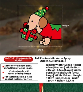 Tableau des tailles détaillé pour stickers vitres Noël chien statique de S à XXL
