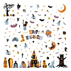 Halloween window static stickers with pumpkin, ghost, and witch for festival decoration