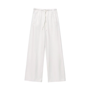 Pantalon blanc à jambes larges avec taille élastique à cordon et poches latérales