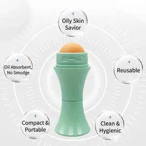 Portable volcanic stone oil-absorbing roller in mint green for pore cleansing and skin care