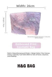 Detailed dimensions of the 26x18cm floral jacquard makeup bag with 12oz canvas lining