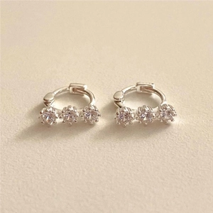 Minimalist 925 silver hoop earrings with three sparkling round zircons for women