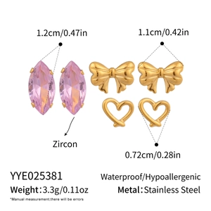 Detailed size specifications for stainless steel zircon stud earrings with measurements