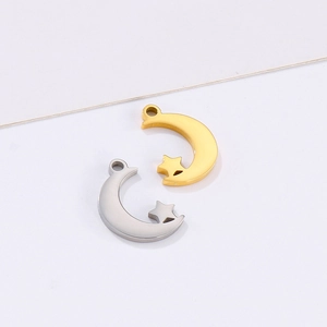 Polished stainless steel sun and moon necklace pendants in gold and silver finishes
