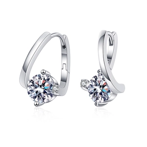 Elegant S925 sterling silver twist hoop earrings with 1 carat D-color moissanite stones