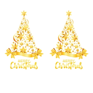 Golden Christmas tree wall stickers with stars, ribbons and Merry Christmas lettering
