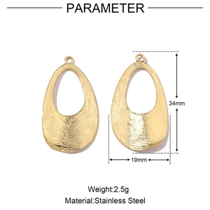 Detailed size chart for golden textured teardrop pendants in polished stainless steel