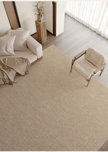 Macro detail of beige woven carpet texture with durable sisal-like fiber in living room