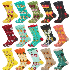 Trendy Cartoon Animal Fruit Food Pattern Cotton Blend Crew Socks Breathable Casual Mid Tube Socks For Men Women Daily Wear