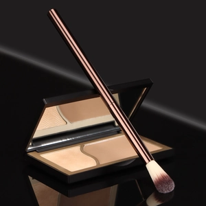 Dual-color contour palette with highlighter, mirror, and rose gold double-headed makeup brush