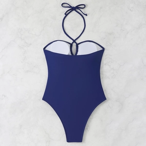 Maillot de bain une pièce sexy bleu marine avec dos nu et rembourrage amovible