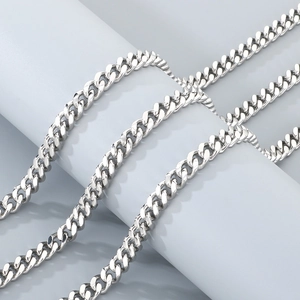 Macro detail of silver 8mm cuban link chain showing polished punk style stainless steel texture