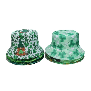 Bucket Hat St Patricks Day Shamrock Clover Print Polyester Sun Protection Holiday Festival Gnome Pattern Adults Lucky