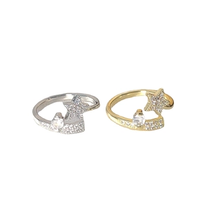 Minimalist gold and silver star open rings with micro-paved cubic zirconia accents