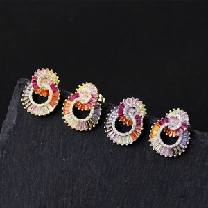 Interlocked double circle earrings in 925 silver with colorful cubic zirconia stones