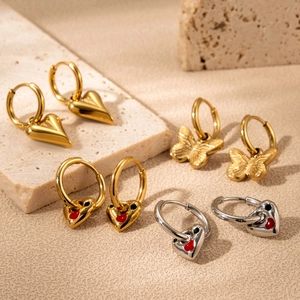 Stainless Steel Heart Butterfly Hoop Earrings For Women Minimalist Enamel Drip Oil Luxury Ins Style Jewelry Gift
