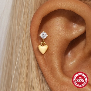 Elegant S925 sterling silver heart drop earrings with shimmering cubic zirconia