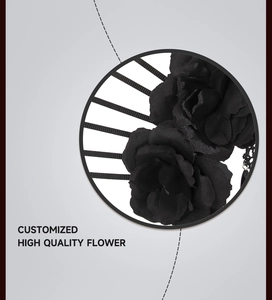 Close-up of a high quality black gothic fabric rose hairpiece with detailed petals