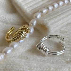 Minimalist 925 sterling silver ear cuffs with twisted rope design in gold and silver finish