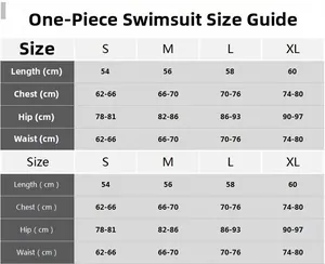 Detailed size guide chart for blue porcelain print one-piece swimsuit including S to XL