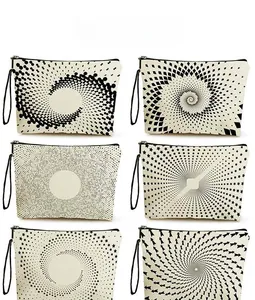 Détails de six motifs géométriques pour trousses à maquillage en toile avec dragonne noire