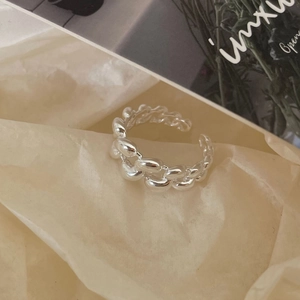 Minimalist 925 sterling silver chain link open ring with twisted woven texture
