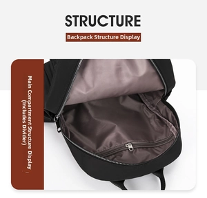 Sac a dos en tissu oxford noir detail interieur montrant le grand compartiment principal pratique