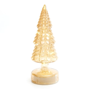 Amber textured glass Christmas tree with LED lights and a round clear base stand