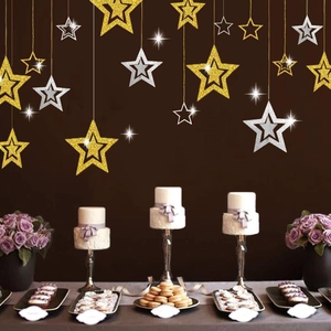 Glittering gold and silver hollow star hanging decorations for holiday party ceiling decor