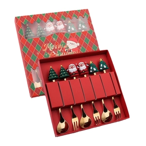 8-piece Christmas cutlery set with Santa and tree silicone handles in a red gift box