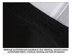 Close-up of widened sweatband with strict cap suture technique for moisture wicking