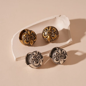Vintage Fleur-De-Lis Zircon Huggie Hoop Earrings With Stainless Steel Earring Post Retro Distressed Jewelry For Women