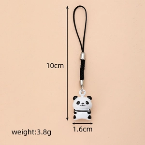 Detailed dimensions of the cute panda phone charm featuring a 10cm woven lanyard